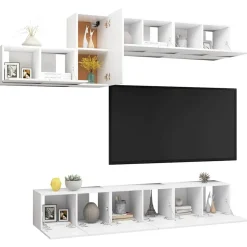 vidaXL 7-tlg. TV-Schrank-Set Weiß Holzwerkstoff