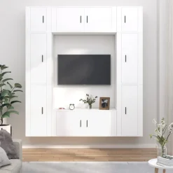 vidaXL 8-tlg. TV-Schrank-Set Weiß Holzwerkstoff