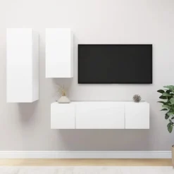vidaXL 4-tlg. TV-Schrank-Set Weiß Holzwerkstoff