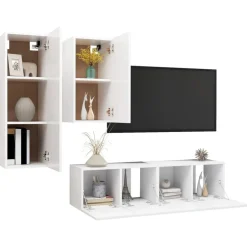 vidaXL 4-tlg. TV-Schrank-Set Weiß Holzwerkstoff