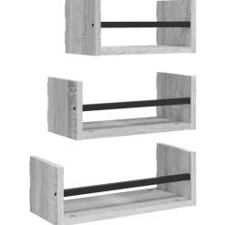 vidaXL 3-tlg. Wandregal-Set mit Stangen Grau Sonoma Holzwerkstoff