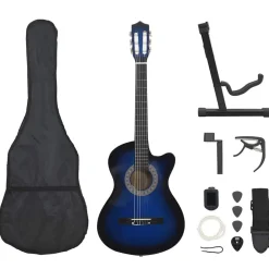 vidaXL 12.-tlg. Westerngitarre Set mit 6 Saiten Blau-Schattiert 38"