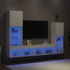 vidaXL 4-tlg. Wohnwand mit LED-Beleuchtung Weiß Holzwerkstoff