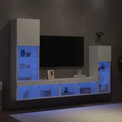 vidaXL 4-tlg. Wohnwand mit LED-Beleuchtung Weiß Holzwerkstoff