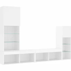vidaXL 4-tlg. Wohnwand mit LED-Beleuchtung Weiß Holzwerkstoff