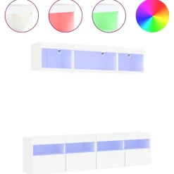 vidaXL 5-tlg. Wohnwand mit LED-Beleuchtung Weiß Holzwerkstoff