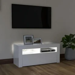 vidaXL TV-Schrank mit LED-Leuchten Hochglanz-Weiß 90x35x40 cm