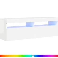 vidaXL TV-Schrank mit LED-Leuchten Hochglanz-Weiß 120x35x40 cm