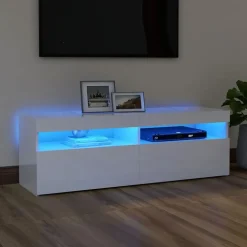 vidaXL TV-Schrank mit LED-Leuchten Hochglanz-Weiß 120x35x40 cm