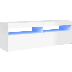 vidaXL TV-Schrank mit LED-Leuchten Hochglanz-Weiß 120x35x40 cm