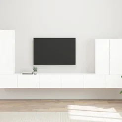 vidaXL TV-Wandregal-Set Wandmontiert 6 pcs Hochglanz Weiß