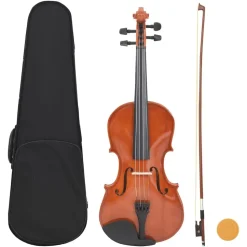 vidaXL Violine Komplettset mit Bogen und Kinnhalter Dunkles Holz 4/4