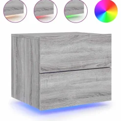vidaXL Wand-Nachttisch mit LED-Leuchten Grau Sonoma