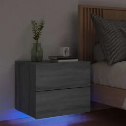 vidaXL Wand-Nachttisch mit LED-Leuchten Grau Sonoma