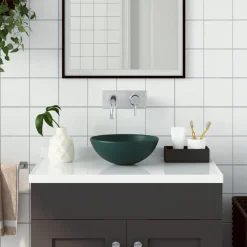 vidaXL Waschbecken Keramik Dunkelgrün Rund
