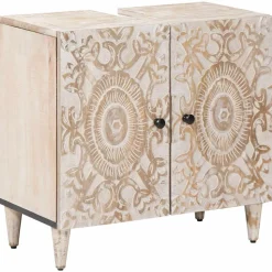vidaXL Waschbeckenschrank Weiß 62 x 33 x 58 cm Massivholz Mango