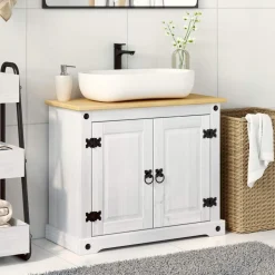 vidaXL Waschbeckenunterschrank mit Regal mit Tür Weiß 73 x 33 x 60 cm