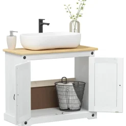 vidaXL Waschbeckenunterschrank mit Regal mit Tür Weiß 73 x 33 x 60 cm