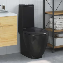 vidaXL WC Keramik-Toilette Badezimmer Rund Senkrechter Abgang Schwarz