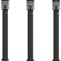 vidaXL Wegeleuchten mit Bewegungsmelder 3 Stk. Schwarz 110cm Edelstahl
