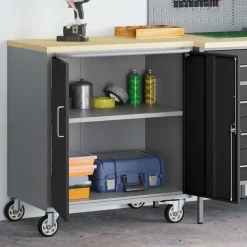 vidaXL Werkbank mit Regal Mit Rad Schwarz und Grau 75 x 45 x 85 cm