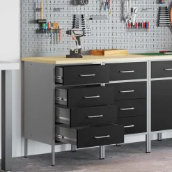 vidaXL Werkbank mit Schubladen 2 pcs Schwarz und Grau 100 x 55 x 85 cm