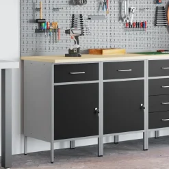 vidaXL Werkbank mit Schubladen 2 pcs Schwarz und Grau 100 x 55 x 85 cm