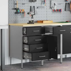 vidaXL Werkbank mit Schubladen 2 pcs Schwarz und Grau 100 x 55 x 85 cm
