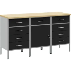 vidaXL Werkbank mit Schubladen 3 pcs Schwarz und Grau 150 x 55 x 85 cm