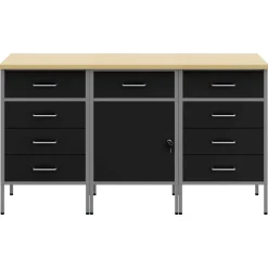 vidaXL Werkbank mit Schubladen 3 pcs Schwarz und Grau 150 x 55 x 85 cm