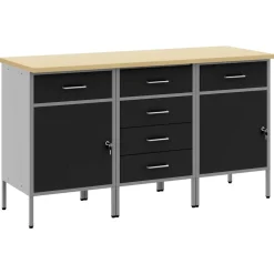 vidaXL Werkbank mit Schubladen 3 pcs Schwarz und Grau 150 x 55 x 85 cm
