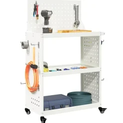 vidaXL Werkzeugwagen Mit Rad Weiß 65 x 35 x 111 cm Kaltgewalzter Stahl
