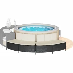 vidaXL Whirlpool-Bänke mit Auflagen 2 Stk. Schwarz Poly Rattan