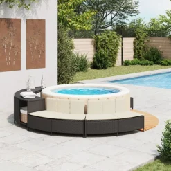 vidaXL Whirlpool-Bänke mit Auflagen 2 Stk. Schwarz Poly Rattan