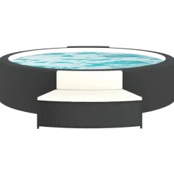 vidaXL Whirlpool-Bänke mit Auflagen 2 Stk. Schwarz Poly-Rattan