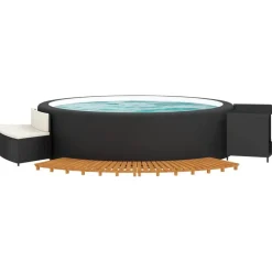 vidaXL Whirlpool-Umrandung Schwarz Poly-Rattan und Massivholz Akazie