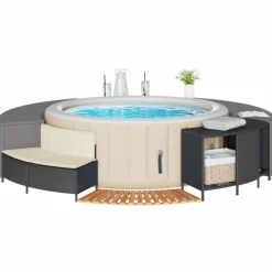 vidaXL Whirlpool-Umrandung Schwarz Poly-Rattan und Massivholz Akazie