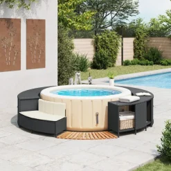 vidaXL Whirlpool-Umrandung Schwarz Poly-Rattan und Massivholz Akazie
