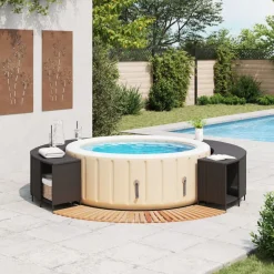 vidaXL Whirlpool-Umrandung Schwarz Poly-Rattan und Massivholz Akazie