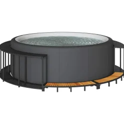 vidaXL Whirlpool-Umrandung mit Stauraum Holztreppe Schwarz Poly Rattan