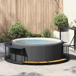 vidaXL Whirlpool-Umrandung mit Stauraum Holztreppe Schwarz Poly Rattan