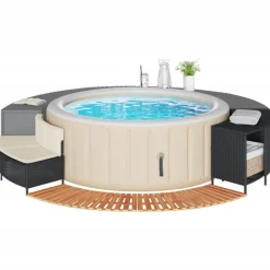 vidaXL Whirlpool-Umrandung Schwarz Poly-Rattan und Massivholz Akazie