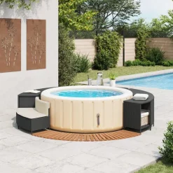 vidaXL Whirlpool-Umrandung Schwarz Poly-Rattan und Massivholz Akazie