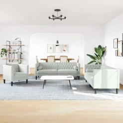 vidaXL Wohnzimmer Couch 3 pcs Hellgrau 194 x 74,5 x 70,5 cm Samt