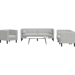 vidaXL Wohnzimmer Couch 3 pcs Hellgrau 194 x 74,5 x 70,5 cm Samt