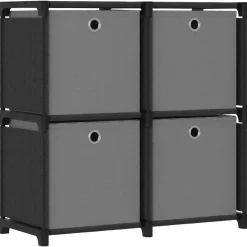 vidaXL Würfelregal mit 4 Boxen Schwarz 69x30x72,5 cm Stoff