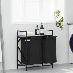 vidaXL Wäschekorb 2 Fächer mit Ablage Grau Sonoma