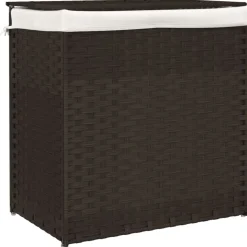 vidaXL Wäschekorb mit 2 Fächern Dunkelbraun 53x35x57 cm Poly Rattan