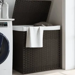 vidaXL Wäschekorb mit 2 Fächern Dunkelbraun 53x35x57 cm Poly Rattan