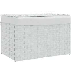 vidaXL Wäschekorb mit Deckel Weiß 55,5x35x34 cm Poly Rattan